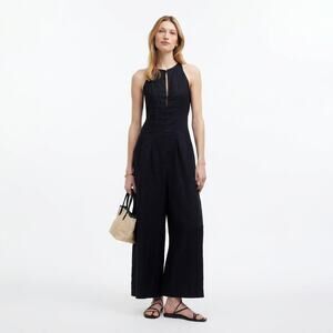 Madewell Black Seamed Wide-Leg Jumpsuit in 100% Linen, size 10